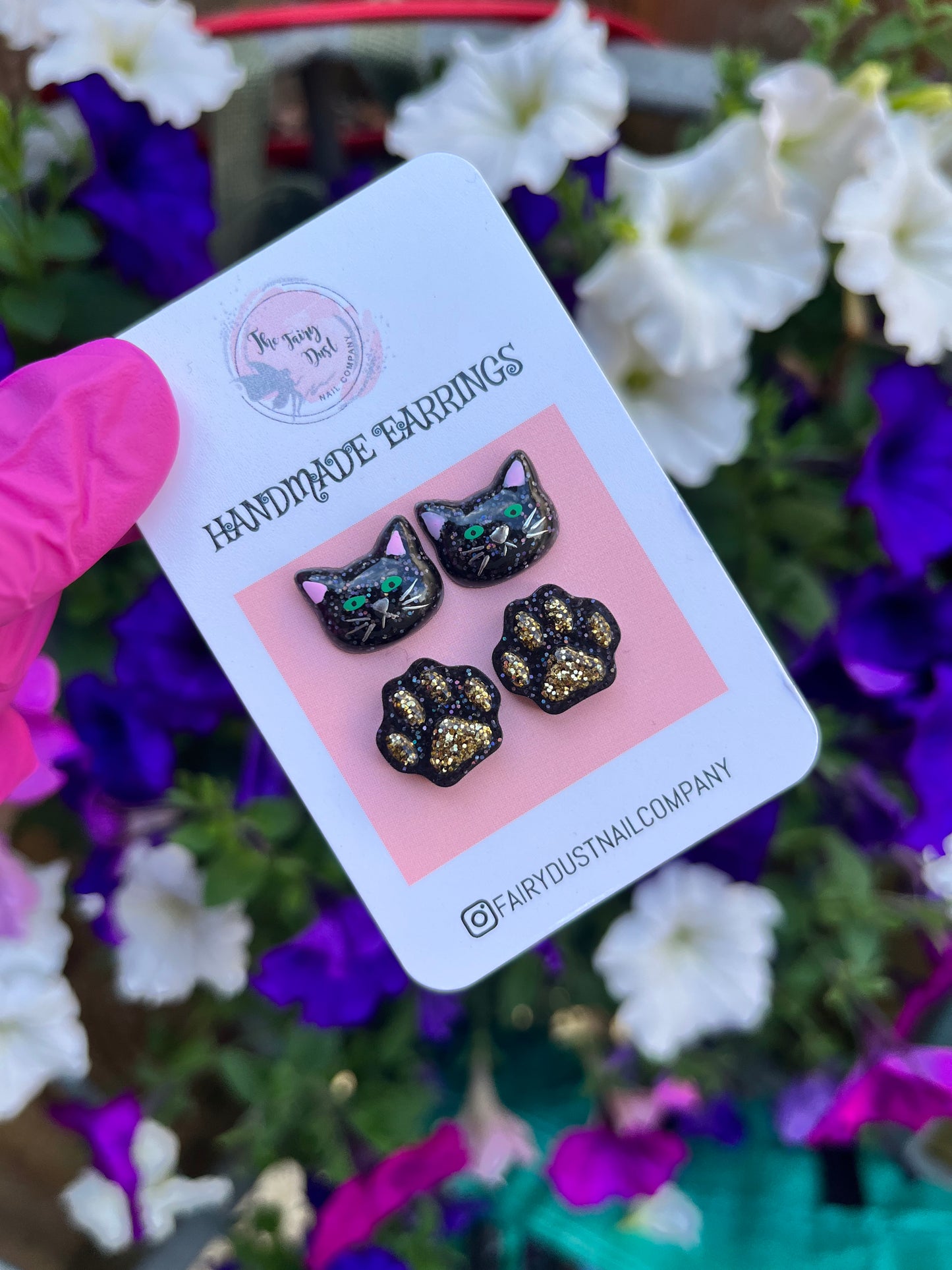 Halloween Cat and Paw Print Studs 2 Pack