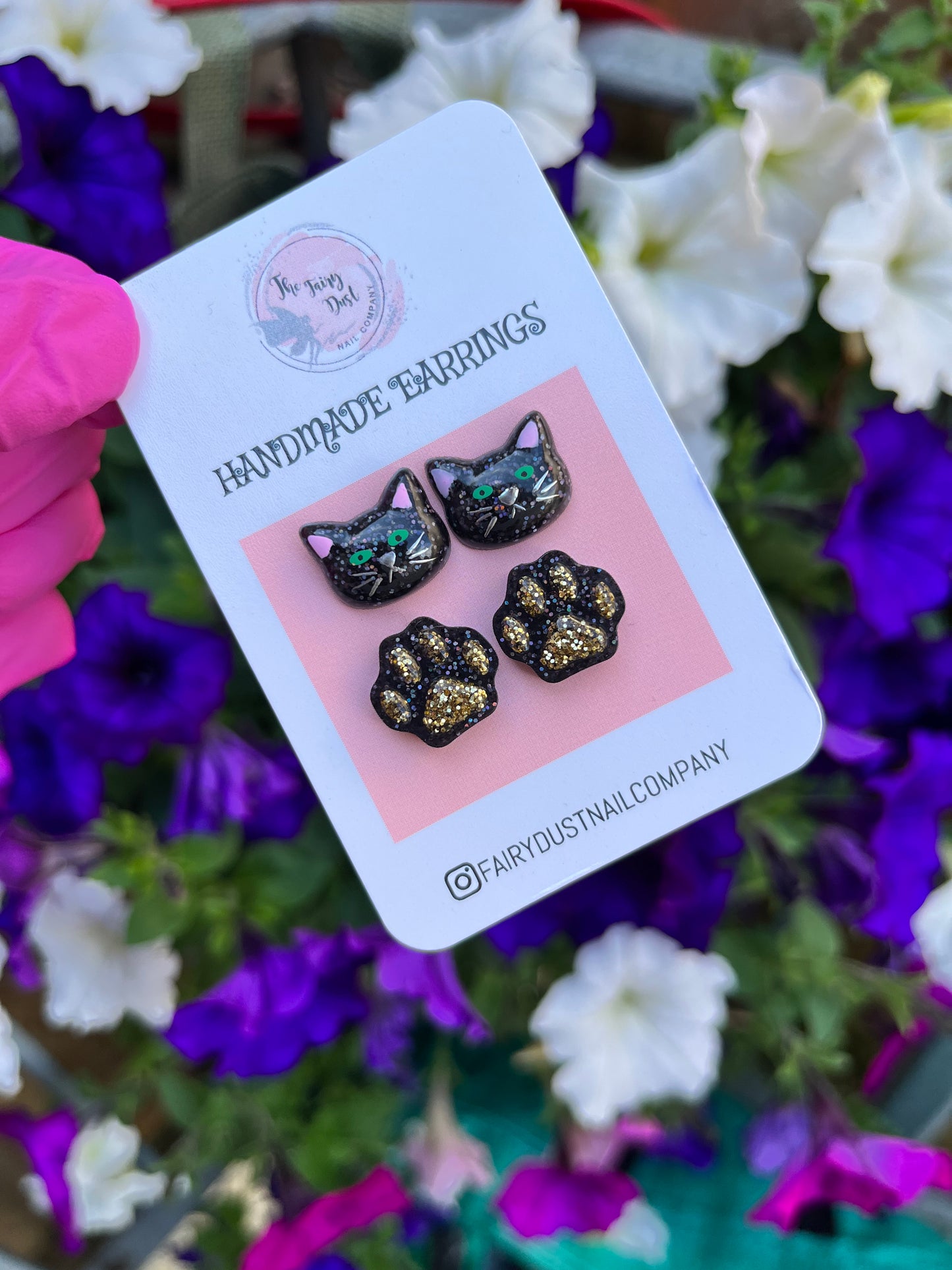 Halloween Cat and Paw Print Studs 2 Pack