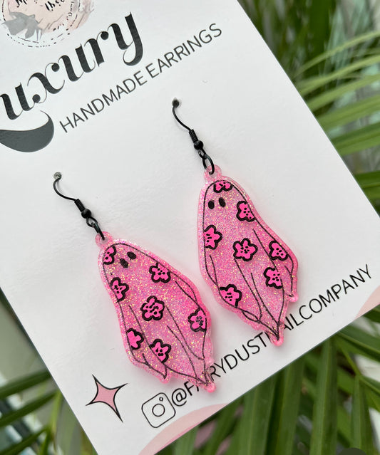 Glitter Pink Ghosties Earrings